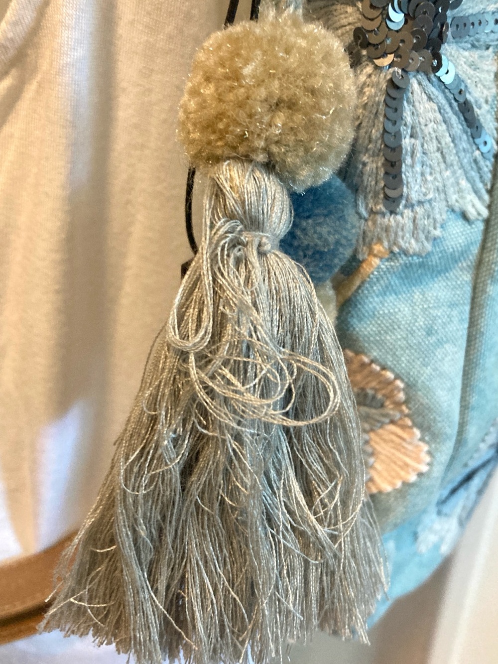 CROSSTREE LANE Embroidered Floral embroidered sequined chambray  Blue Backpack - Picture 8 of 10